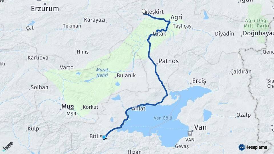 Bitlis Eleşkirt Ağrı Arası Kaç Km - Yol Haritası