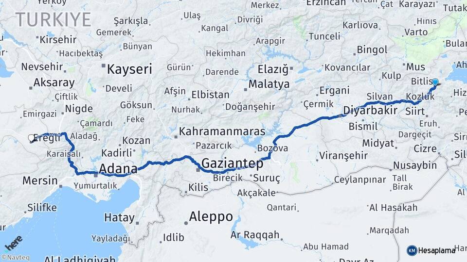 Bitlis Ereğli Konya Arası Kaç Km - Yol Haritası