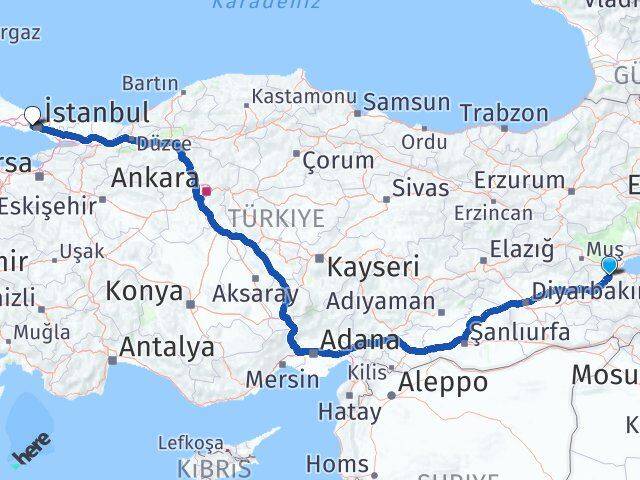 Bitlis Esenler İstanbul Arası Kaç Km - Yol Haritası