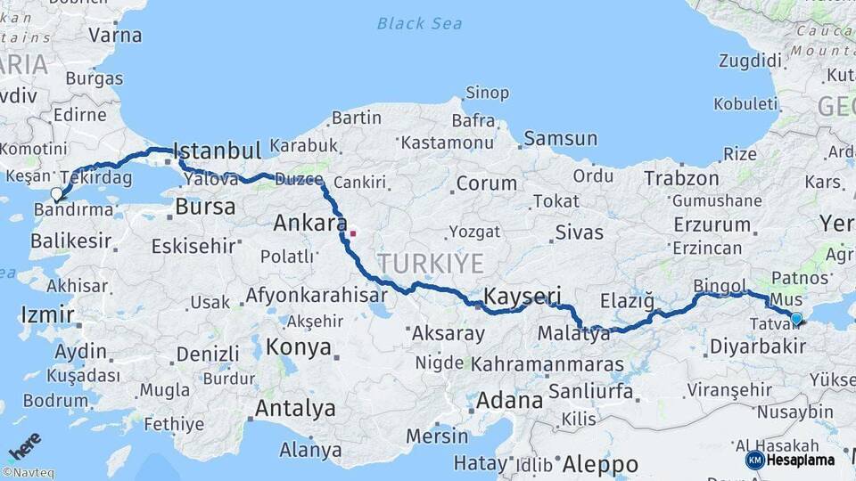 Bitlis Gelibolu Çanakkale Arası Kaç Km - Yol Haritası