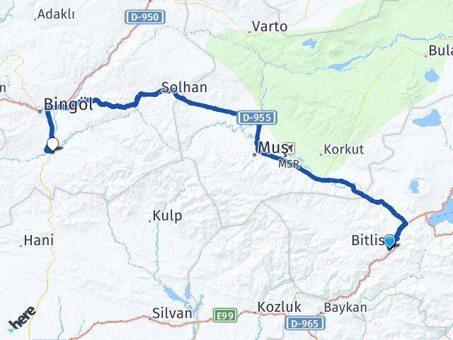 Bitlis Genç Bingöl Arası Kaç Km - Yol Haritası