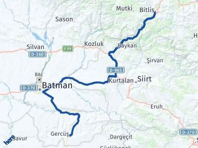 Bitlis Gercüş Batman Arası Kaç Km - Yol Haritası