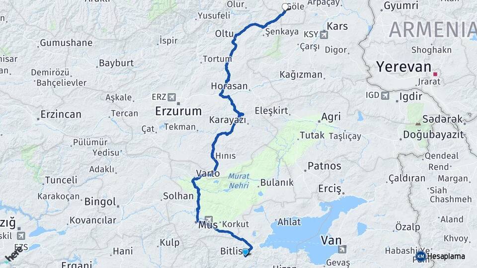 Bitlis Göle Ardahan Arası Kaç Km - Yol Haritası