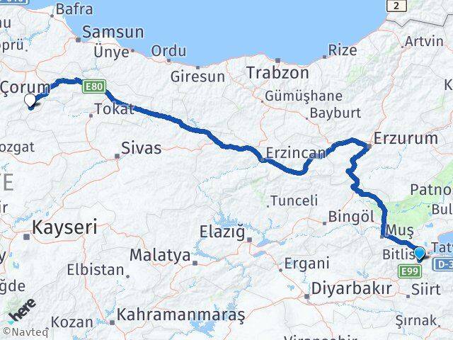 Bitlis Göynücek Amasya Arası Kaç Km - Yol Haritası