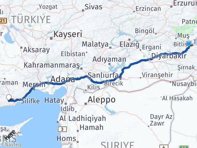 Bitlis Gülnar Mersin Arası Kaç Km - Yol Haritası