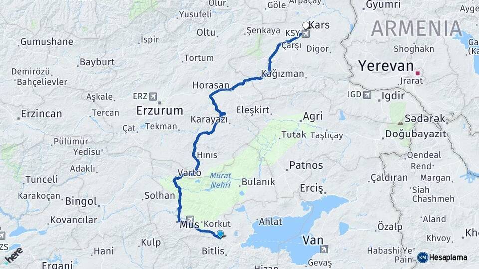 Bitlis Güroymak Kars Arası Kaç Km - Yol Haritası