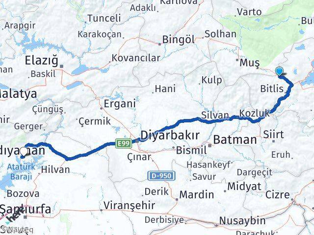 Bitlis Güroymak Menzil Kahta Adıyaman Arası Kaç Km - Yol Haritası