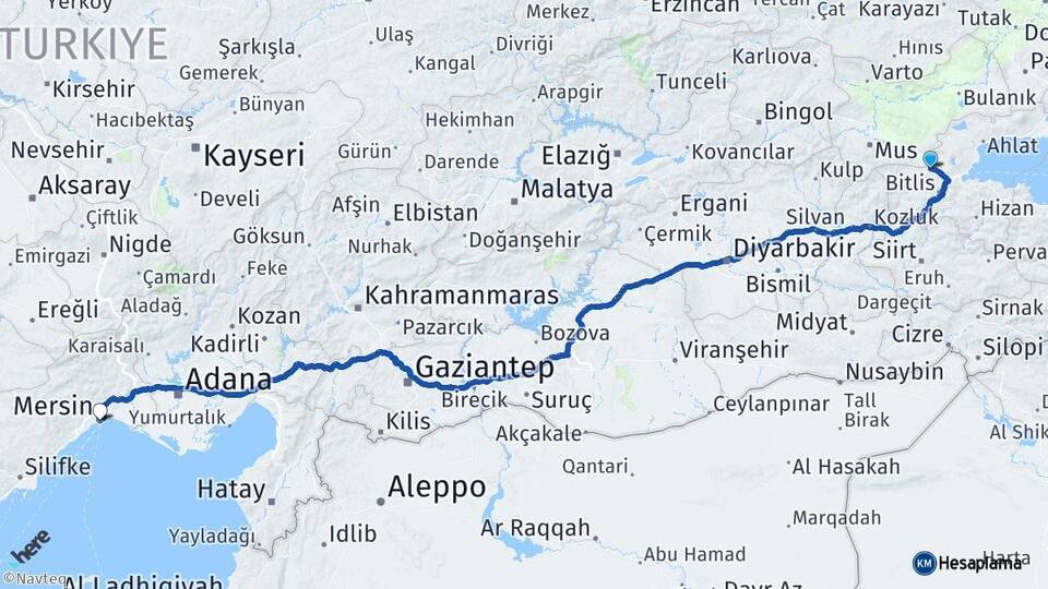 Bitlis Güroymak Mersin Arası Kaç Km - Yol Haritası