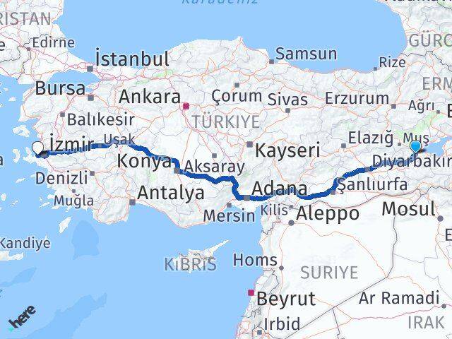 Bitlis Güzelbahçe İzmir Arası Kaç Km - Yol Haritası