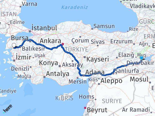 Bitlis Havran Balıkesir Arası Kaç Km - Yol Haritası