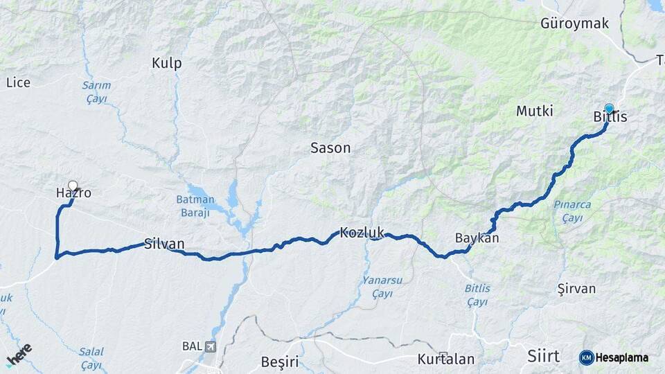 Bitlis Hazro Diyarbakır Arası Kaç Km - Yol Haritası