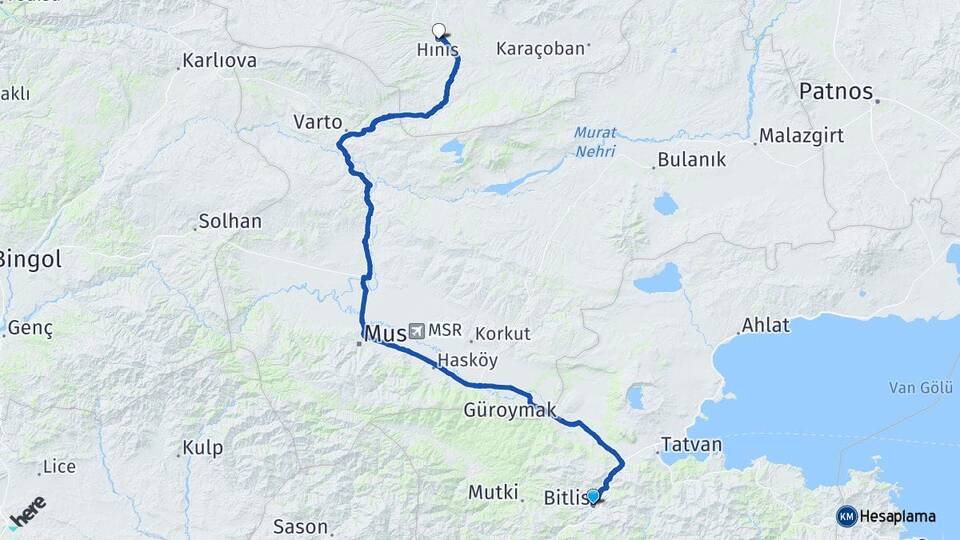 Bitlis Hınıs Erzurum Arası Kaç Km - Yol Haritası
