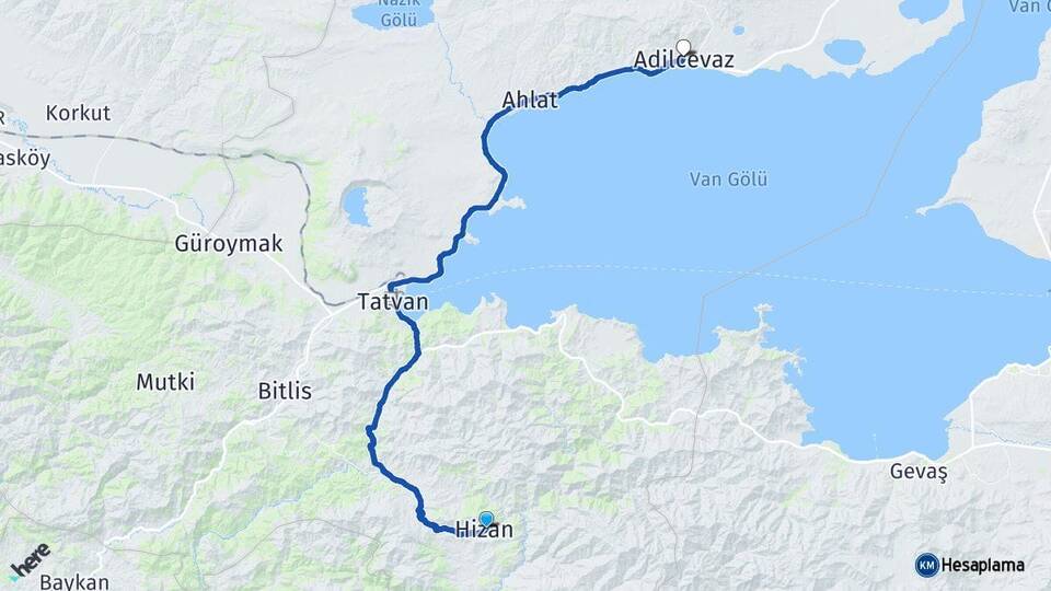Bitlis Hizan Adilcevaz Arası Kaç Km - Yol Haritası