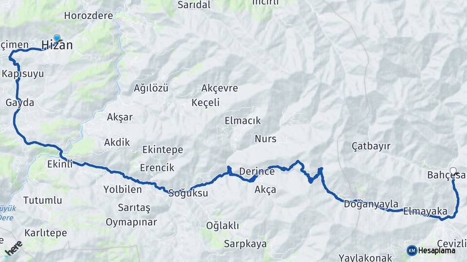 Bitlis Hizan Bahçesaray Van Arası Kaç Km - Yol Haritası