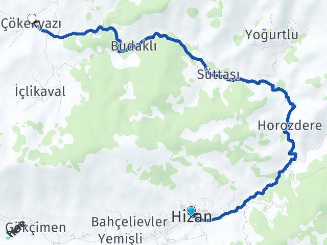 Bitlis Hizan Çökekyazı Hizan Arası Kaç Km - Yol Haritası