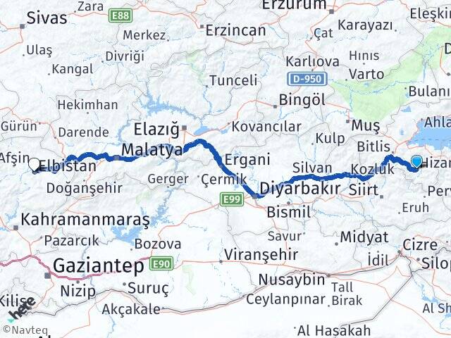 Bitlis Hizan Elbistan Kahramanmaraş Arası Kaç Km - Yol Haritası