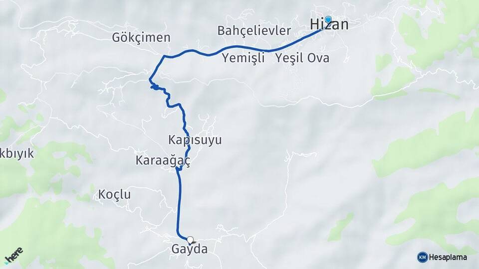 Bitlis Hizan Gayda Hizan Arası Kaç Km - Yol Haritası