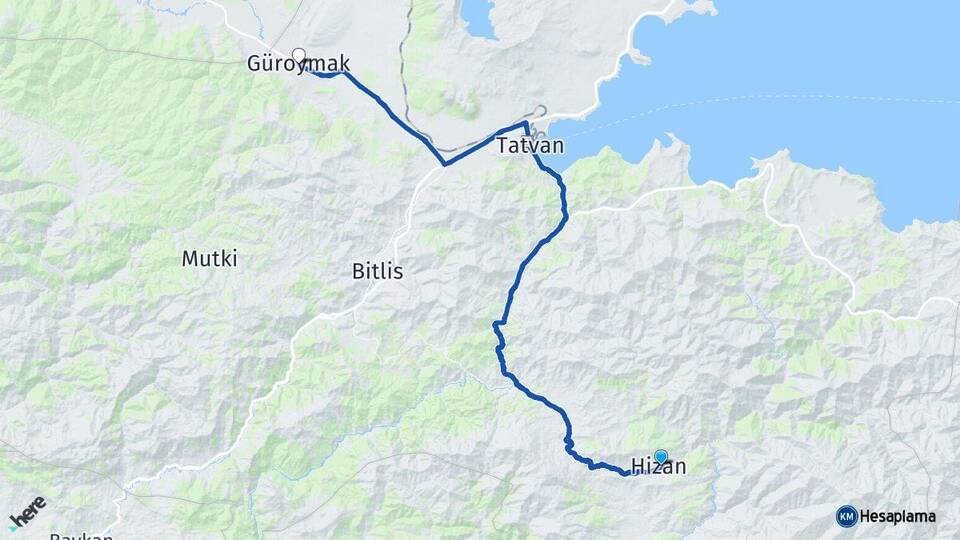 Bitlis Hizan Güroymak Arası Kaç Km - Yol Haritası