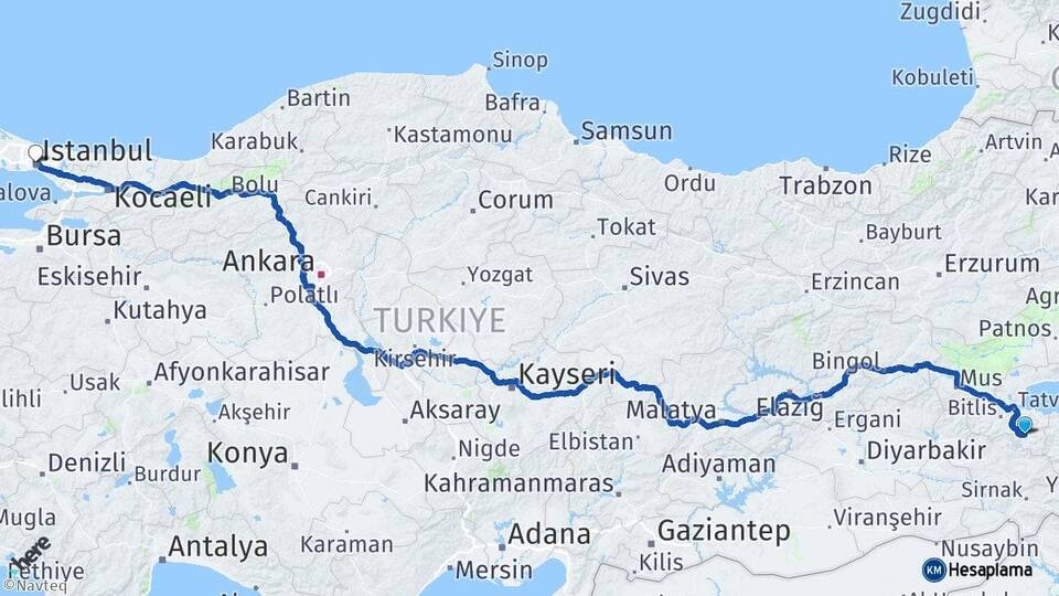 Bitlis Hizan İstanbul Arası Kaç Km - Yol Haritası