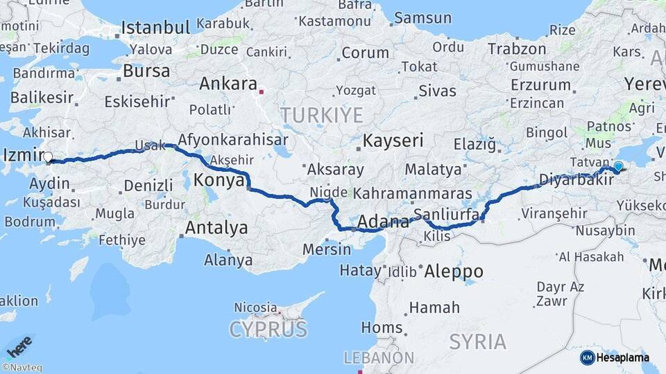 Bitlis Hizan İzmir Arası Kaç Km - Yol Haritası