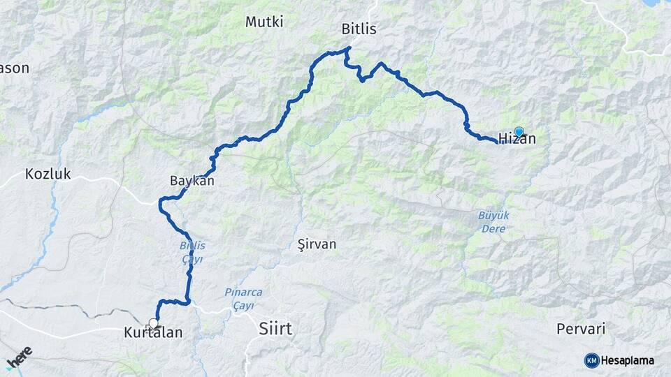 Bitlis Hizan Kurtalan Siirt Arası Kaç Km - Yol Haritası