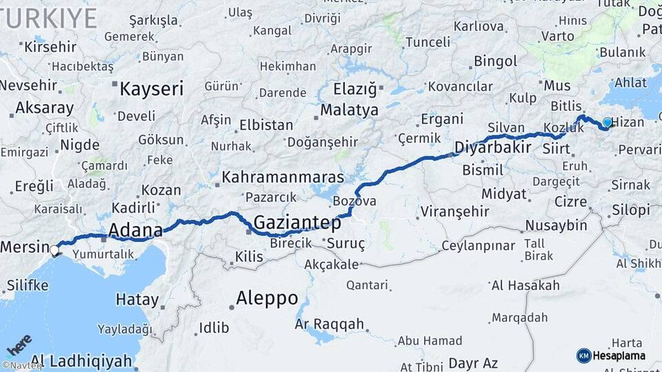Bitlis Hizan Mersin Arası Kaç Km - Yol Haritası