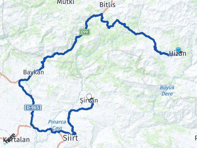 Bitlis Hizan Şirvan Siirt Arası Kaç Km - Yol Haritası