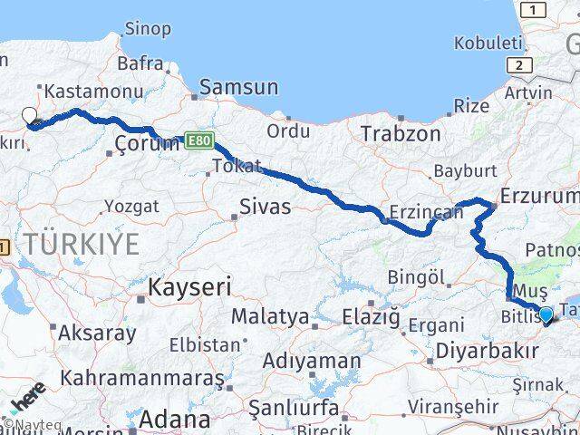 Bitlis Ilgaz Çankırı Arası Kaç Km - Yol Haritası
