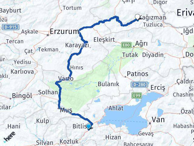 Bitlis Kağızman Kars Arası Kaç Km - Yol Haritası