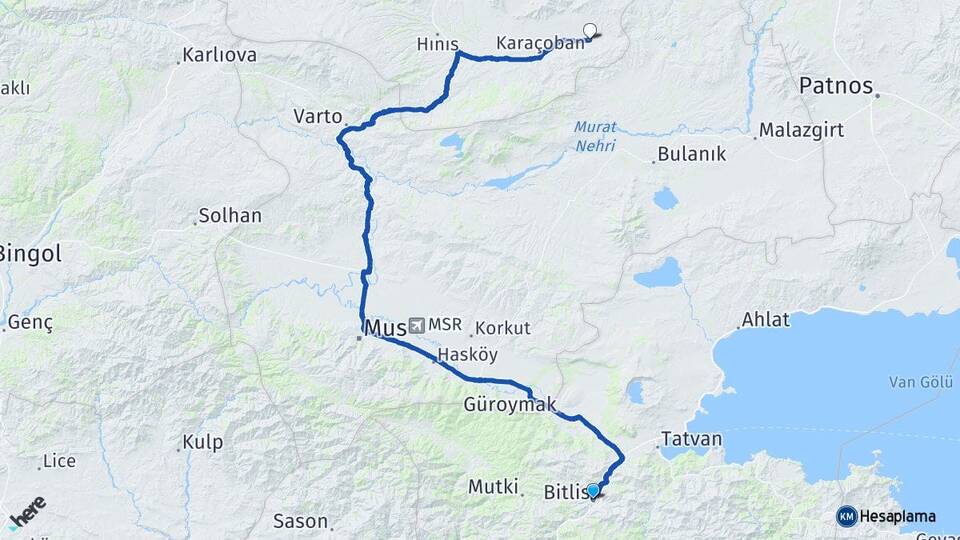 Bitlis Karaçoban Erzurum Arası Kaç Km - Yol Haritası