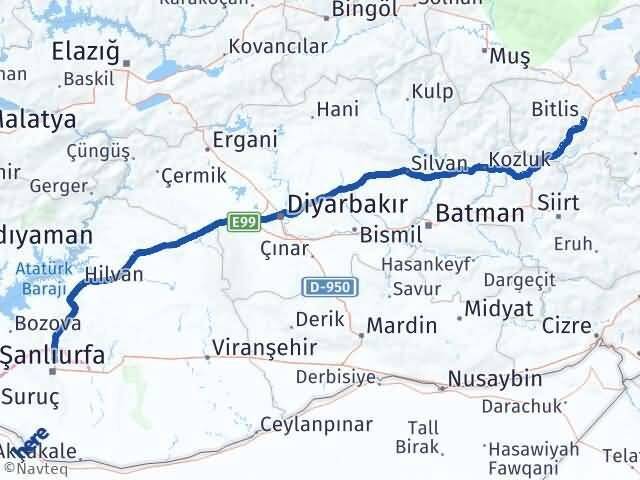 Bitlis Karaköprü Şanlıurfa Arası Kaç Km - Yol Haritası