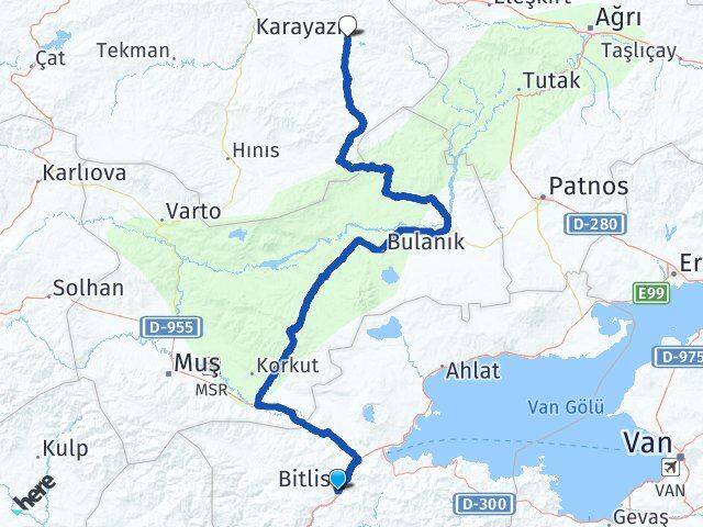 Bitlis Karayazı Erzurum Arası Kaç Km - Yol Haritası