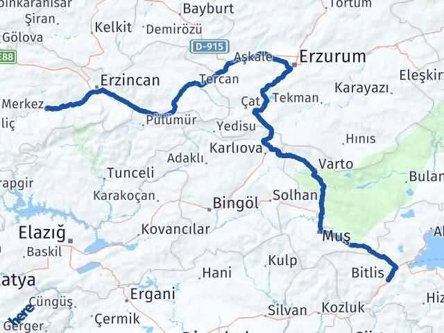Bitlis Kemah Erzincan Arası Kaç Km - Yol Haritası