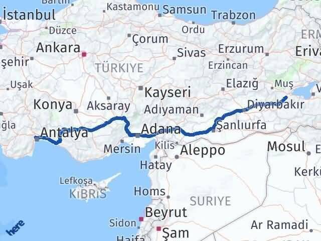 Bitlis Kepez Antalya Arası Kaç Km - Yol Haritası