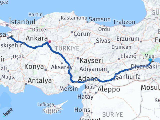Bitlis Kestel Bursa Arası Kaç Km - Yol Haritası