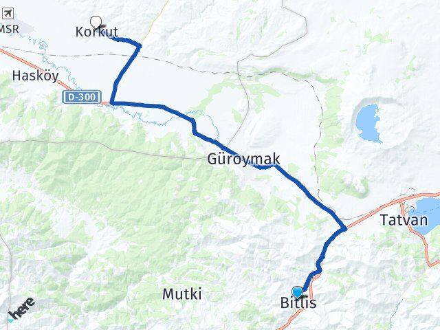 Bitlis Korkut Muş Arası Kaç Km - Yol Haritası
