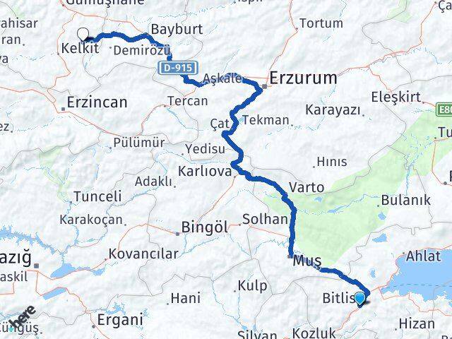 Bitlis Köse Gümüşhane Arası Kaç Km - Yol Haritası