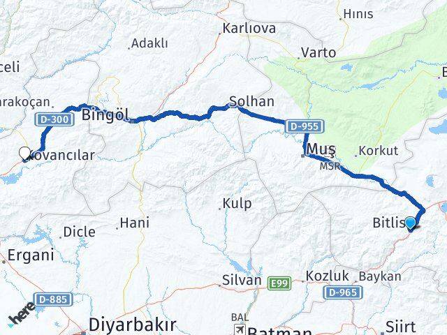 Bitlis Kovancılar Elazığ Arası Kaç Km - Yol Haritası