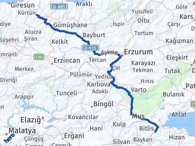 Bitlis Kürtün Gümüşhane Arası Kaç Km - Yol Haritası