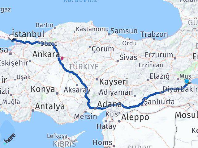 Bitlis Maltepe İstanbul Arası Kaç Km - Yol Haritası