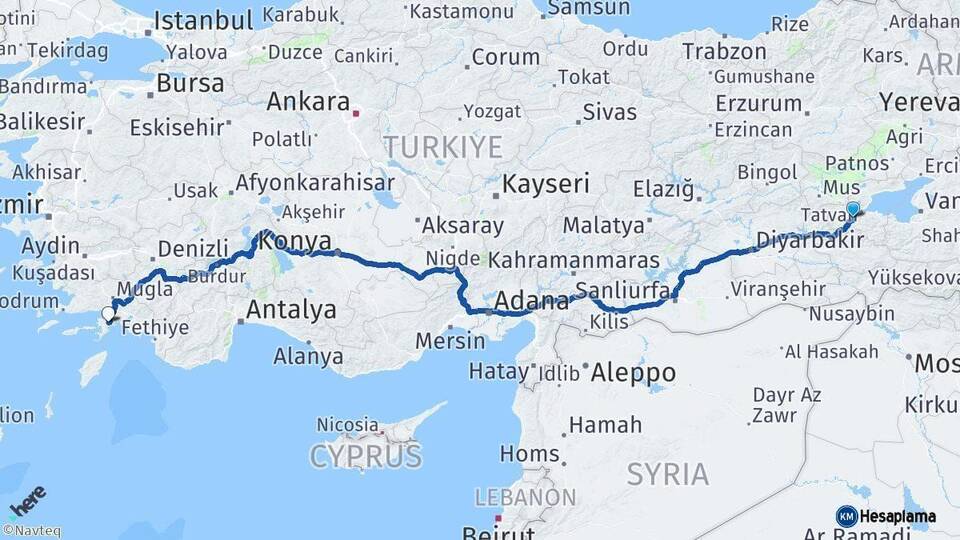 Bitlis Marmaris Muğla Arası Kaç Km - Yol Haritası