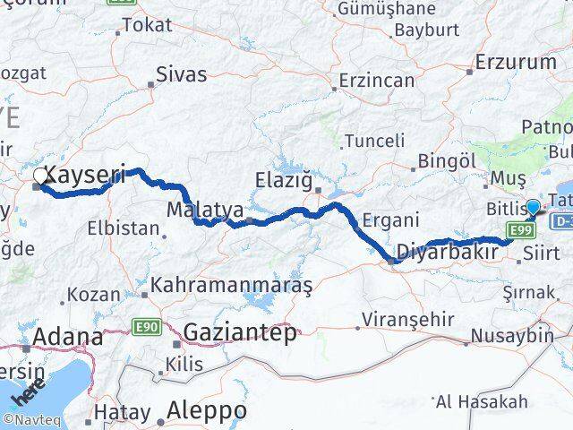 Bitlis Melikgazi Kayseri Arası Kaç Km - Yol Haritası