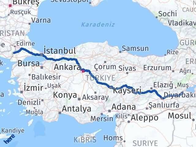 Bitlis Meriç Edirne Arası Kaç Km - Yol Haritası