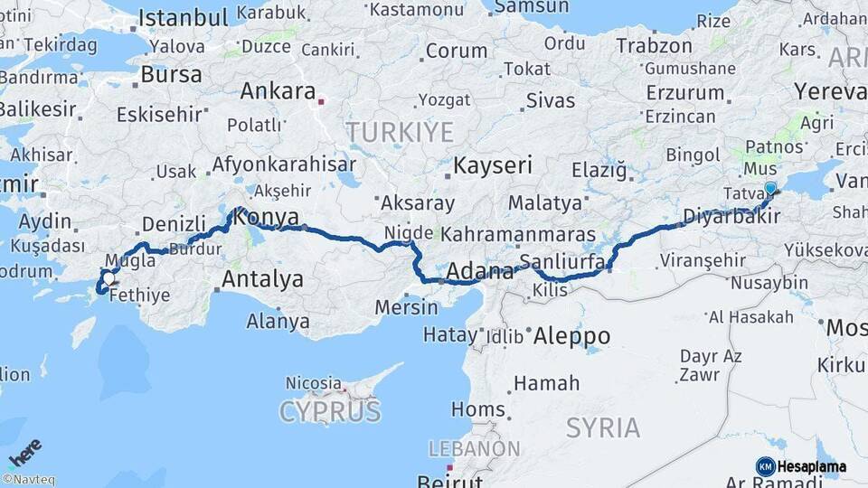 Bitlis Muğla Arası Kaç Km - Yol Haritası