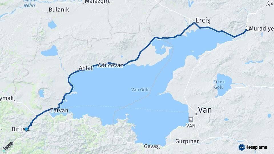 Bitlis Muradiye Van Arası Kaç Km - Yol Haritası