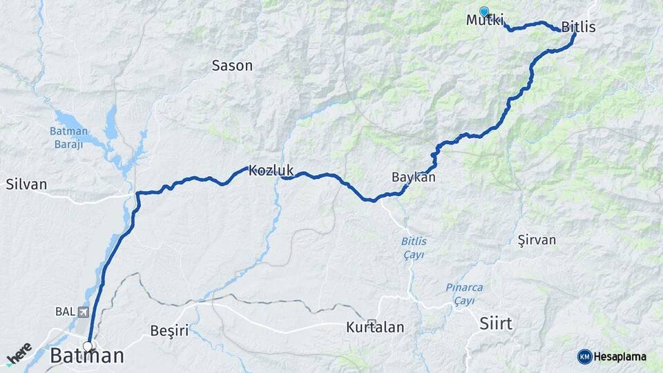 Bitlis Mutki Batman Arası Kaç Km - Yol Haritası