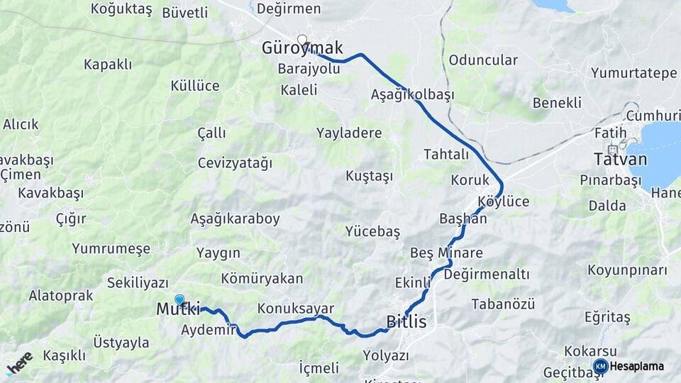 Bitlis Mutki Güroymak Arası Kaç Km - Yol Haritası
