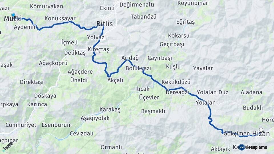 Bitlis Mutki Hizan Arası Kaç Km - Yol Haritası
