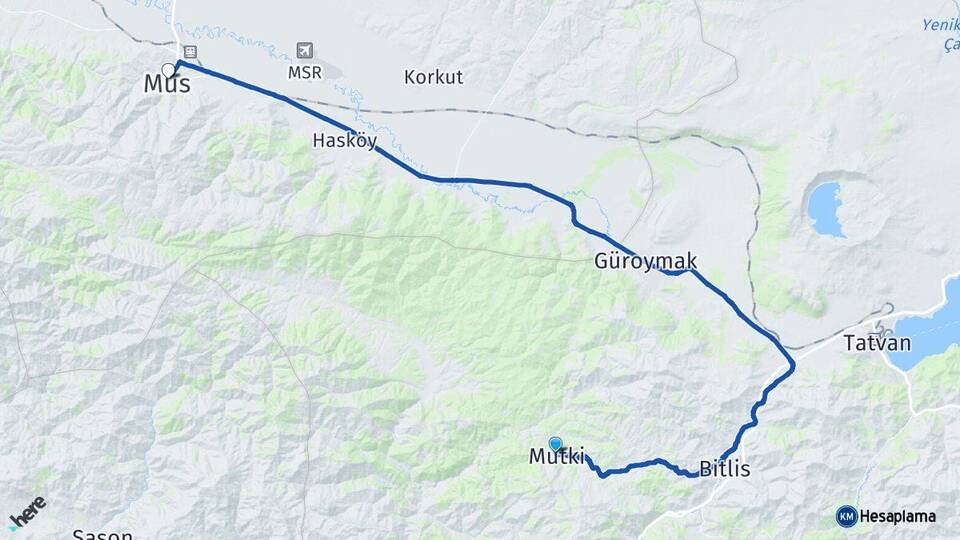 Bitlis Mutki Muş Arası Kaç Km - Yol Haritası