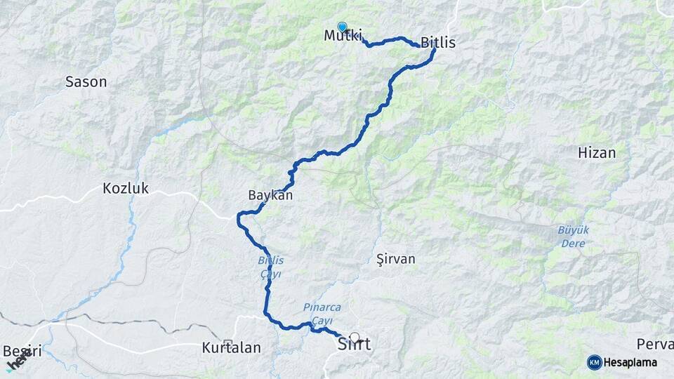 Bitlis Mutki Siirt Arası Kaç Km - Yol Haritası